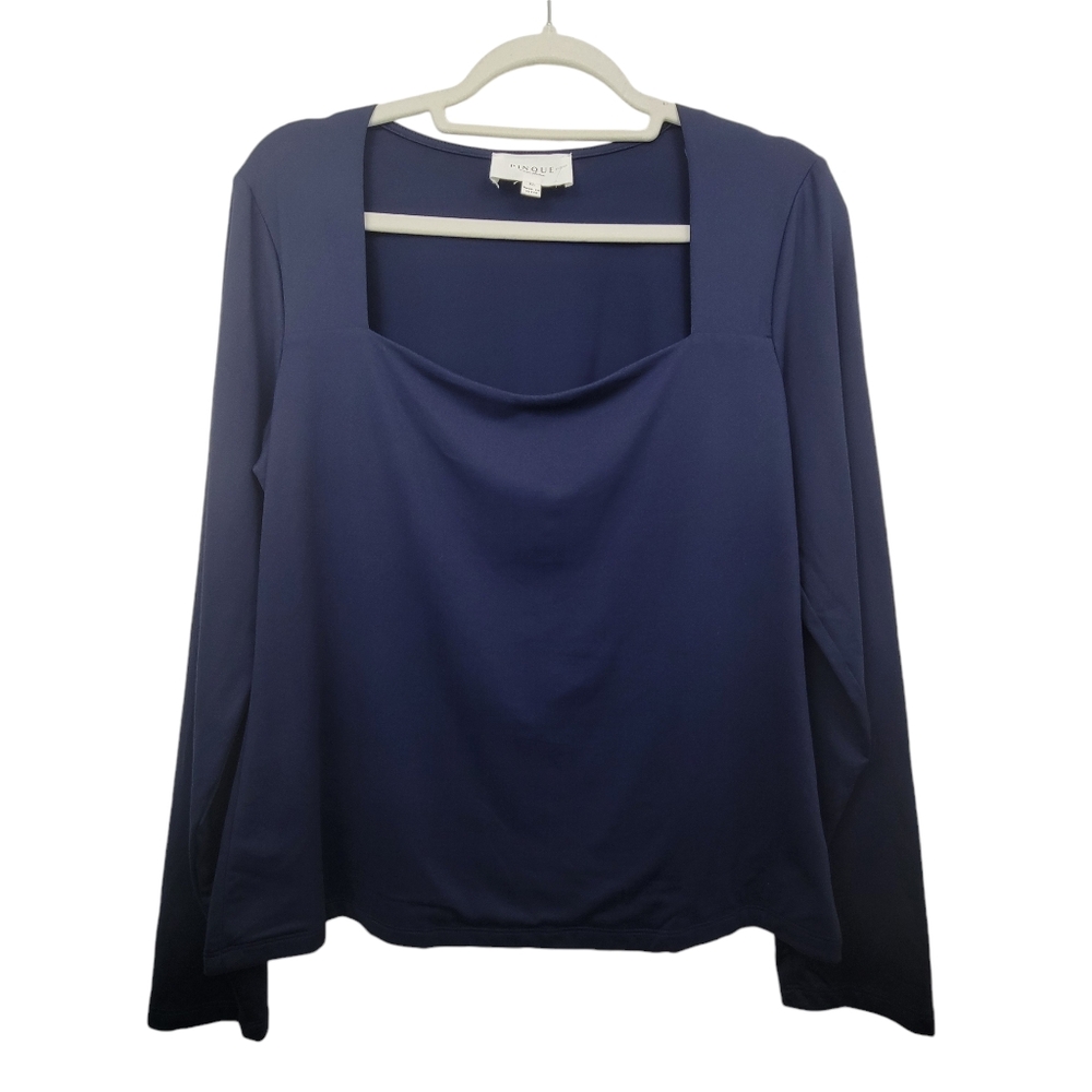 Pinque Fitted Blue Square Neck Long Sleeve Top Size XL NWOT